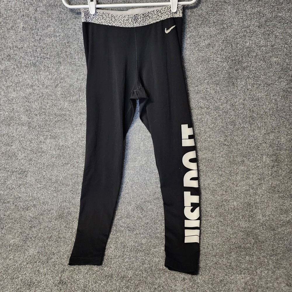 Nike Pro Dri Fit Women's Pants Size S Black White Spell Out Just Do It Stretch